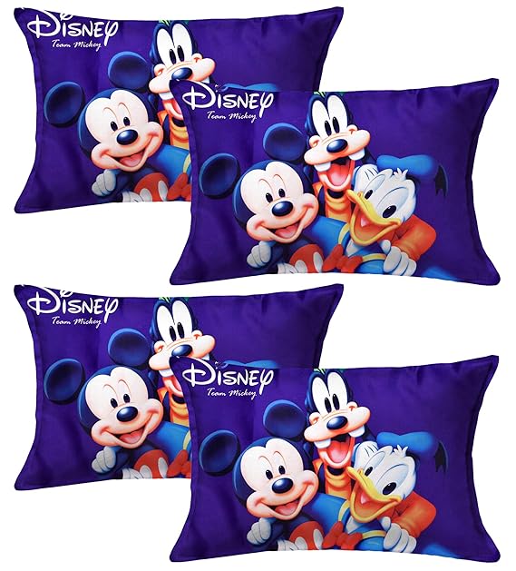 Kuber Industries Disney Team Mickey Print Silk Special Long Crush Pillow Cover- Set of 4, Royal Blue-KUBMART177