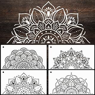 YKW 4 Pack Mandala Stencils for Painting - Reusable Large Mandala Templa...