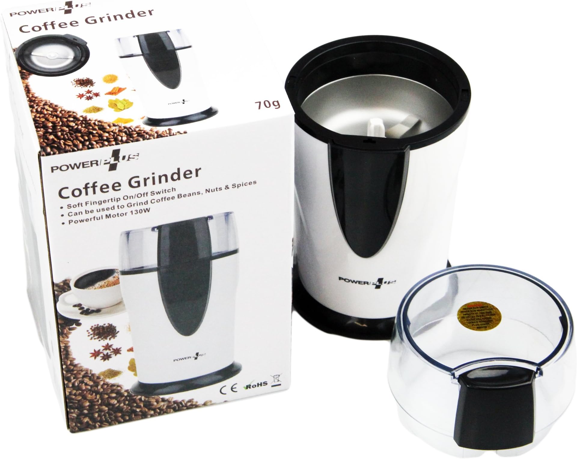 PoundSaver® Electric Grinder for Making Coffee Beans Seed Herb Pepper Nuts Spice with Durable Stainless Steel Bowl Blades & Powerful Motor 70g