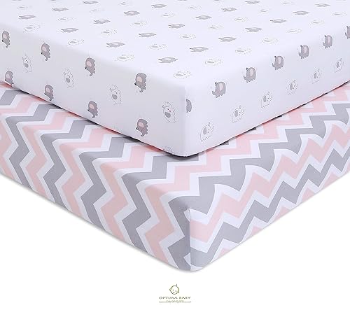 Elephant Chevron - Sábanas ajustables para cuna, color rosa, 2 unidades