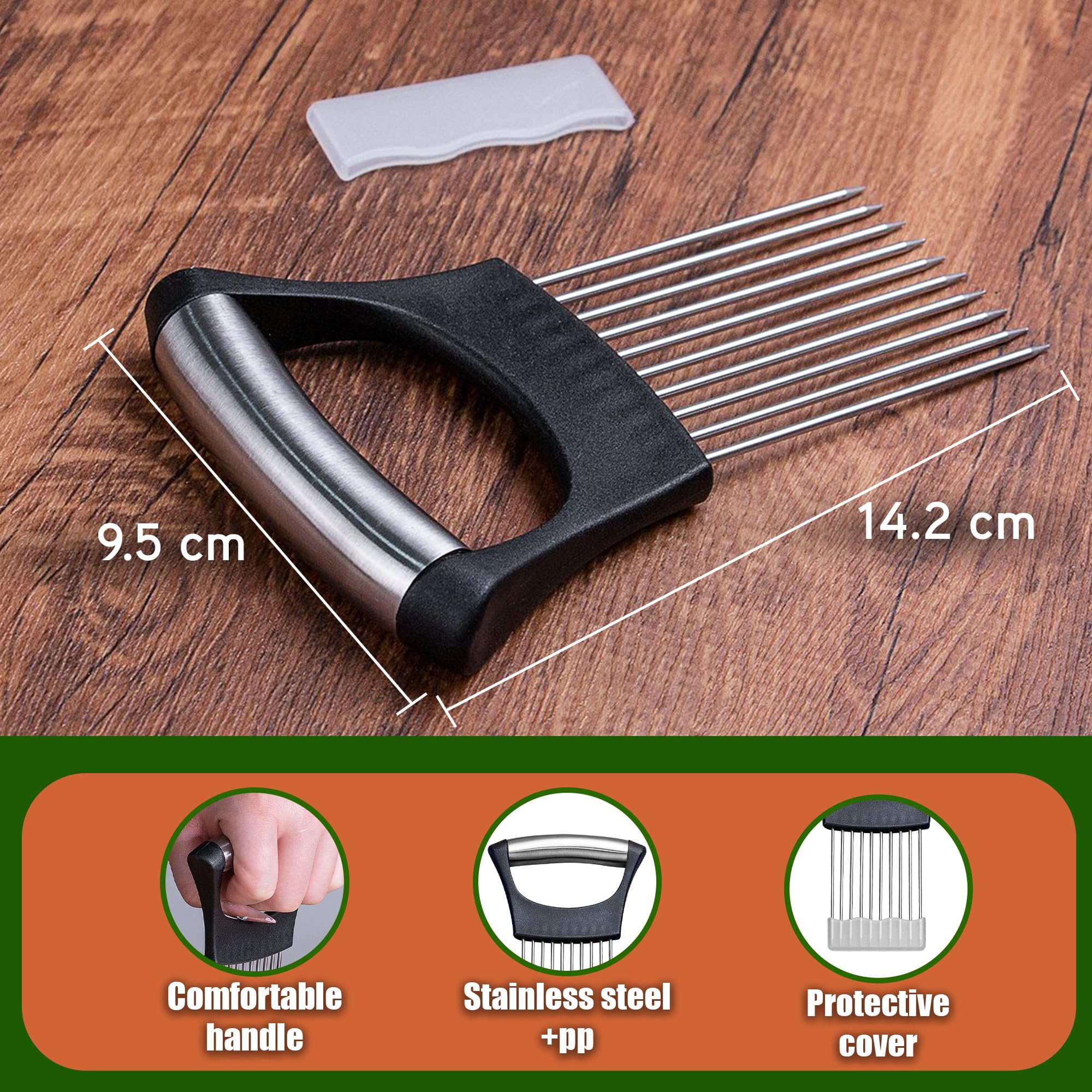 SafaWare onion holder for slicing with finger holder stainless steel onion slice holder finger protectors with bread knife, Stainless steel onion slice holder Lemon slicer vegetable cutter