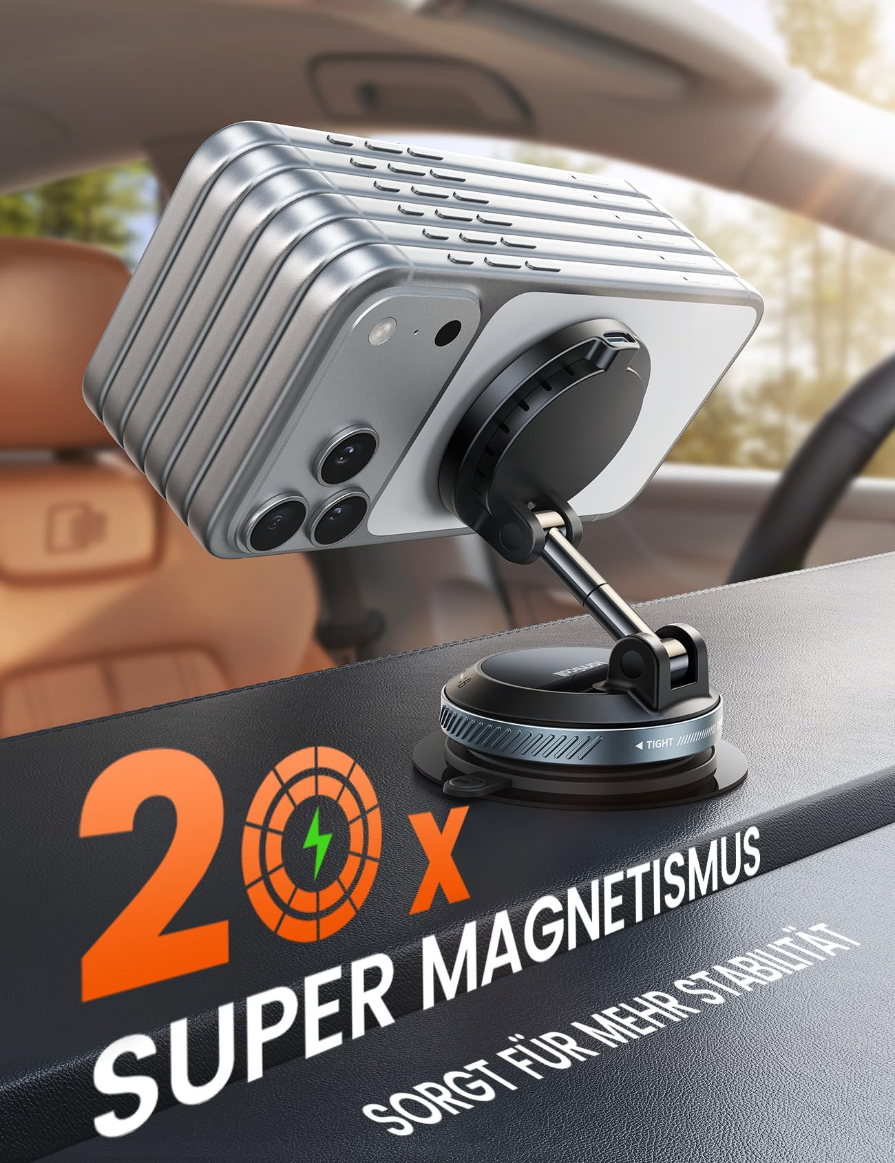 Lamicall 15W für MagSafe Autohalterung mit Ladefunktion - [TOP Vakuum] Magnetische Handyhalterung Auto Saugnapf für Armaturenbrett & Windschutzscheibe, Magnet Handy Halterung Auto Ladegrät für iPhone