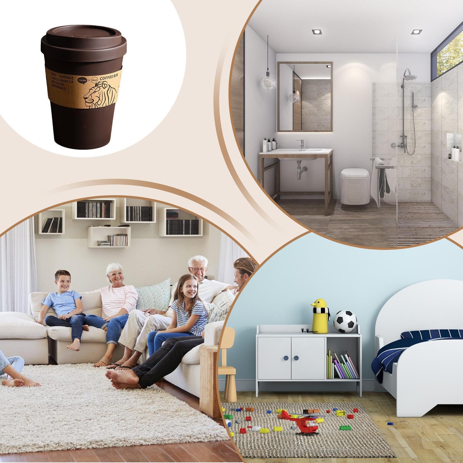 Generico Cestino Dei Rifiuti Con Coperchio Oscillante | Silenzioso Con Capienza Elevata Per Cucina Esterno Uffici Dormitorio Terrazzo Bagno Contenitore Pratico