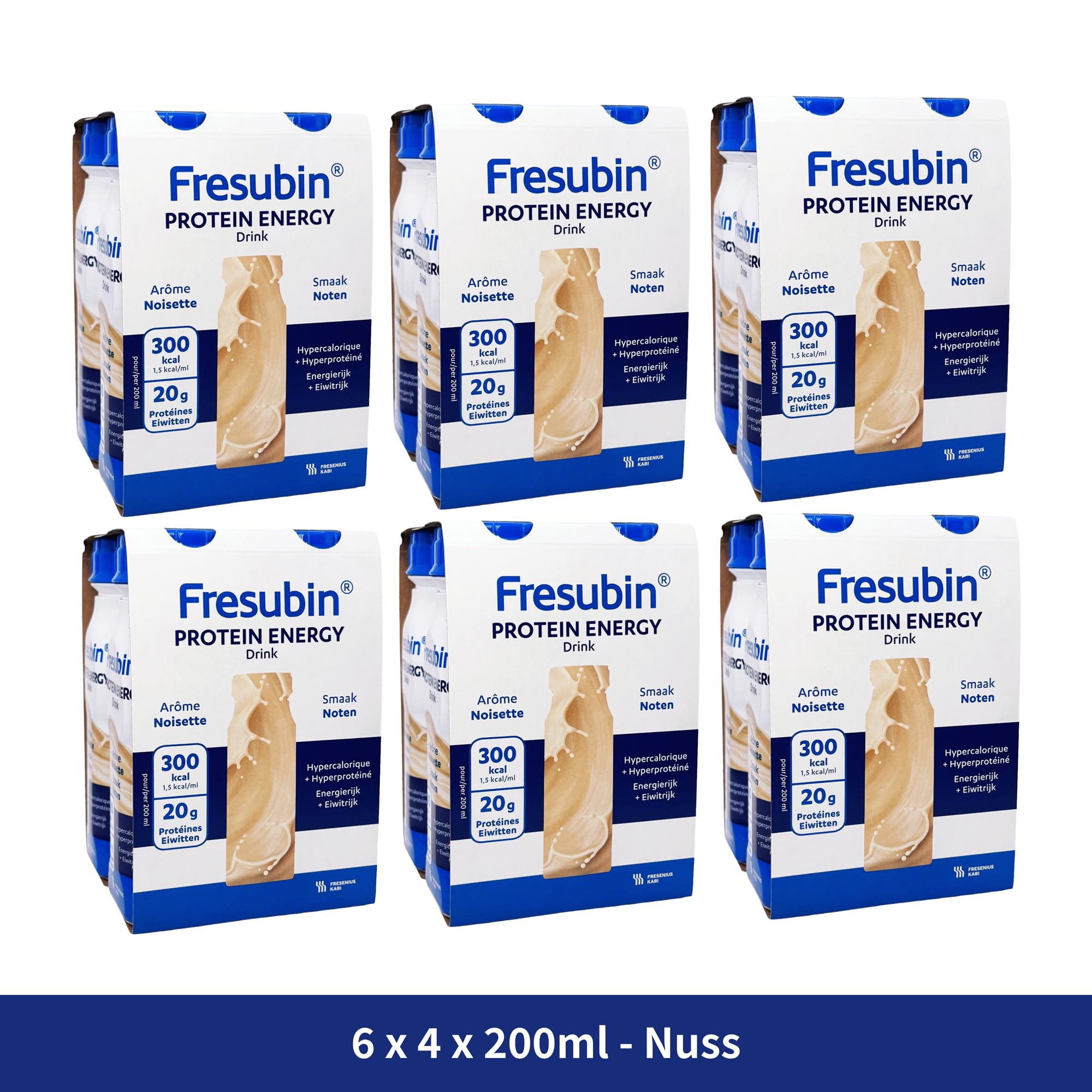 Fresubin PROTEIN ENERGY Drink Nuss 24x200ml- Hochkalorische Trinknahrung mit 20g Eiweiß von Fresenius Kabi, 300 kcal pro Flasche, glutenfrei, laktosefrei, ideal bei Mangelernährung und erhöhtem Protei