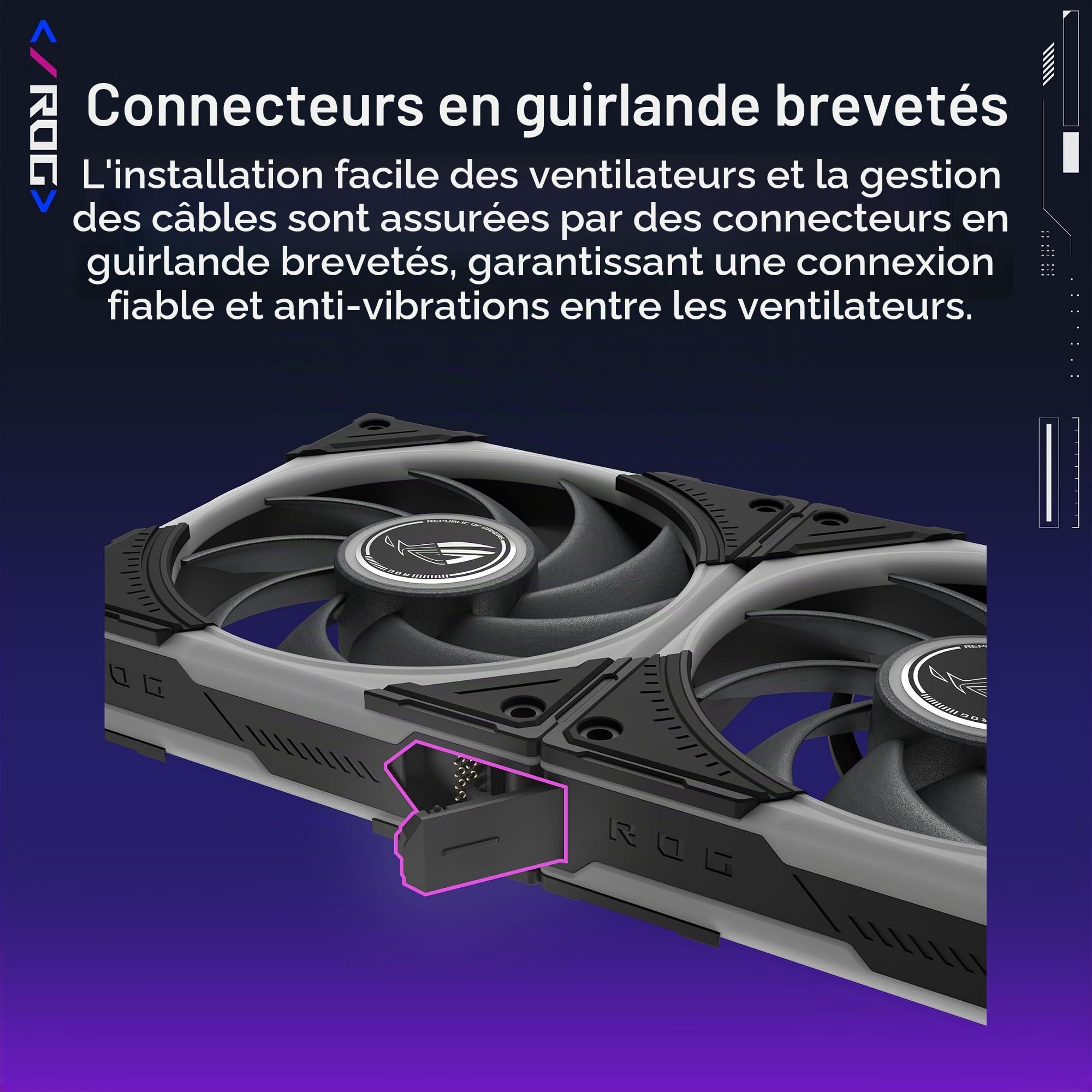 ASUS ROG Eurux GR120 ARGB PWM Lot de 3 ventilateurs PWM de 120 mm, 2600 tr/min, chaîne en marguerite brevetée, éclairage personnalisé, moyeu de ventilateur