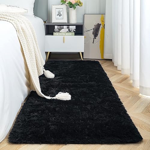 ISEAU Alfombra de pasillo cómoda y esponjosa para dormitorio, de felpa con base de goma antideslizante, para dormitorio de bebé, al lado de la cama