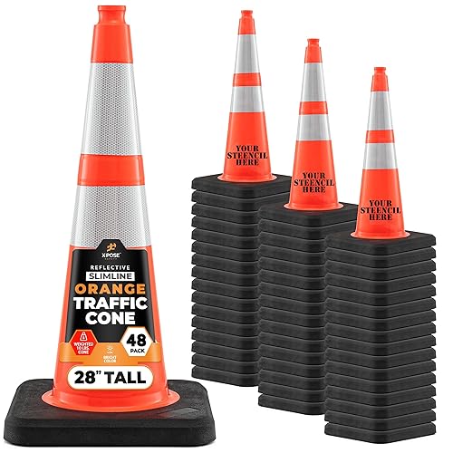 Miniatura 103 de Xpose Safety Conos de tráfico naranjas de 28 pulgadas con collares de 6 y 4 pulgadas, 1 paquete – Cono de seguridad de plástico PVC multiusos para