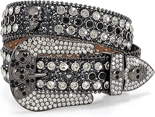 Sponsored Ad - WHIPPY Rhinestones Belt for Men Women, Skulls Western Leather Belt Wide Buckle Shining Cowgirl Cowboy Studd...