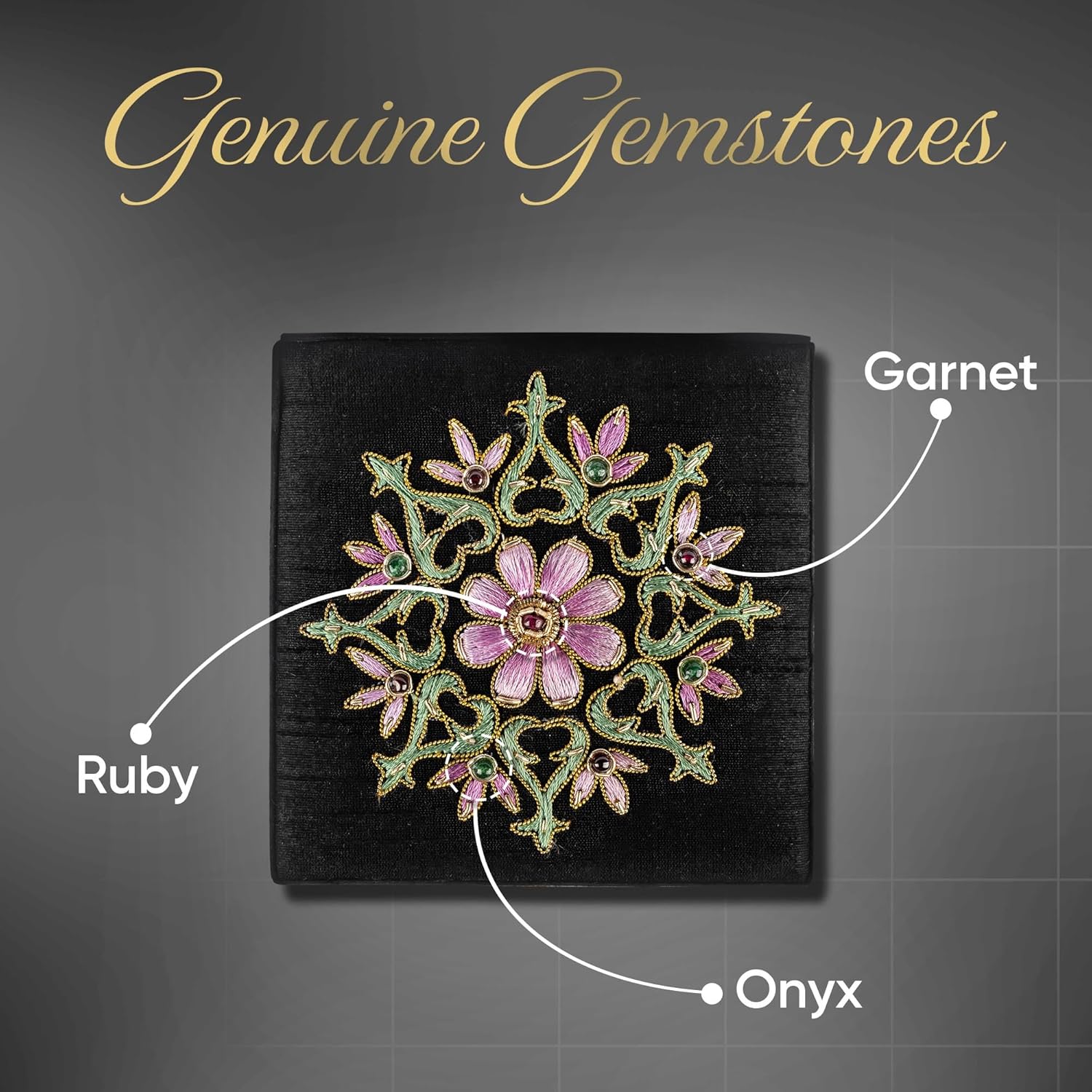 Handmade Embroidered Jewelry Storage Box with Ruby Gemstone, Small Decorative Keepsake Box, Trinket Box, Memento Box, Gift Presentation Box, Home Décor Accent