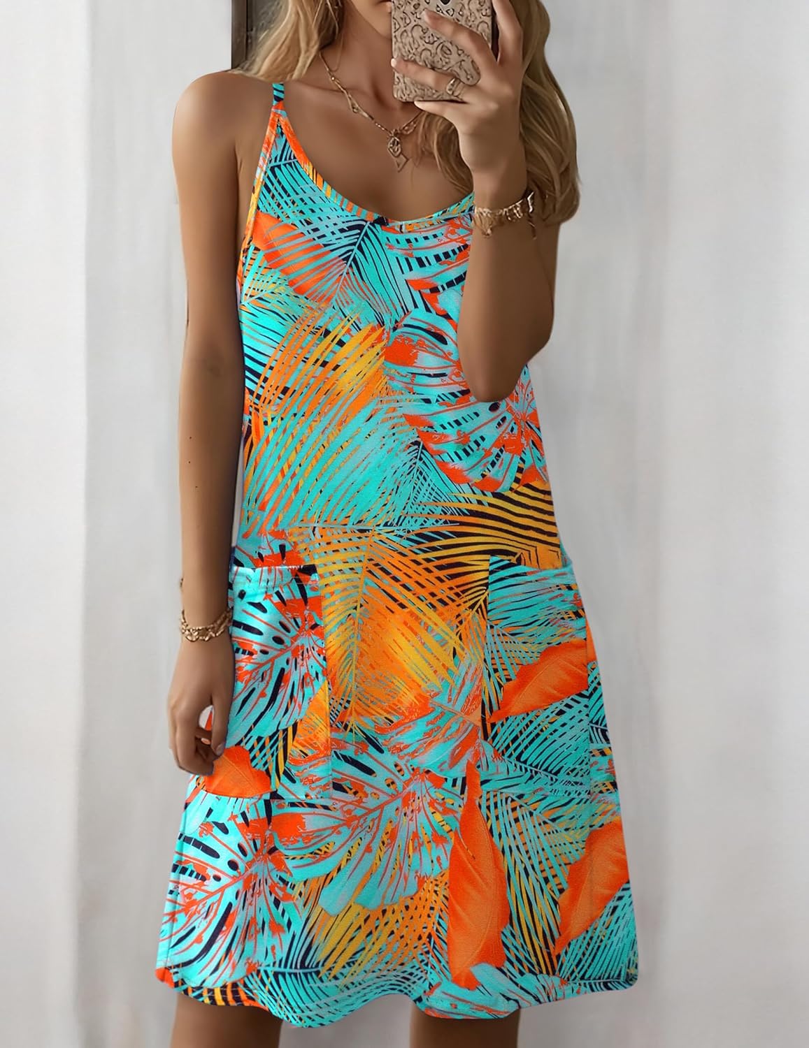 Zeagoo Women Summer Dresses Casual Beach Vacation Dress Spaghetti Strap Sundress Sleeveless Mini Short Dress with Pockets - Image 3