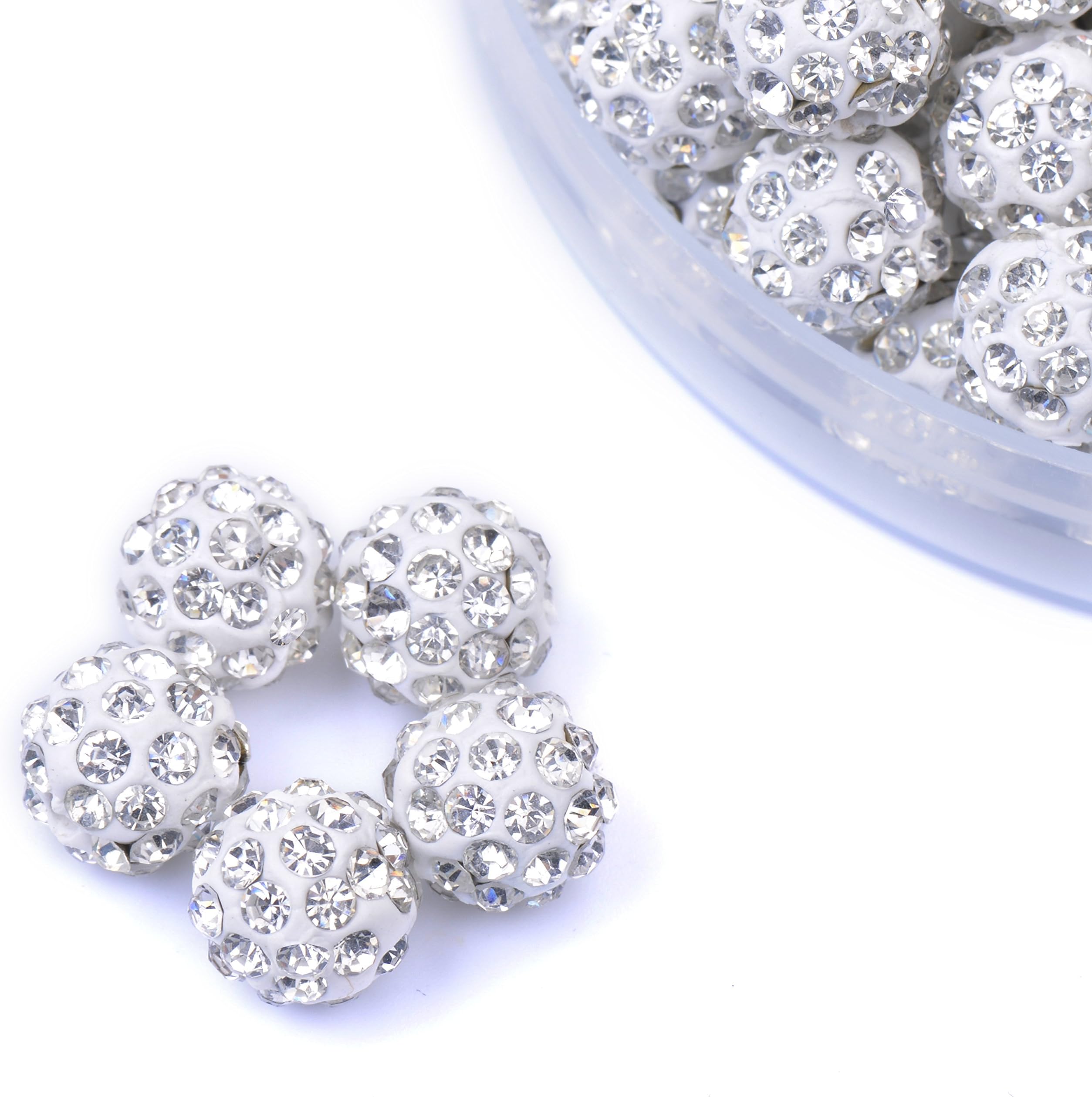 iCherry(TM) 8mm 100pcs/Lot White Clay Pave Disco Ball for Rhinestone Crystal Shamballa Beads Charms Jewelry Makings