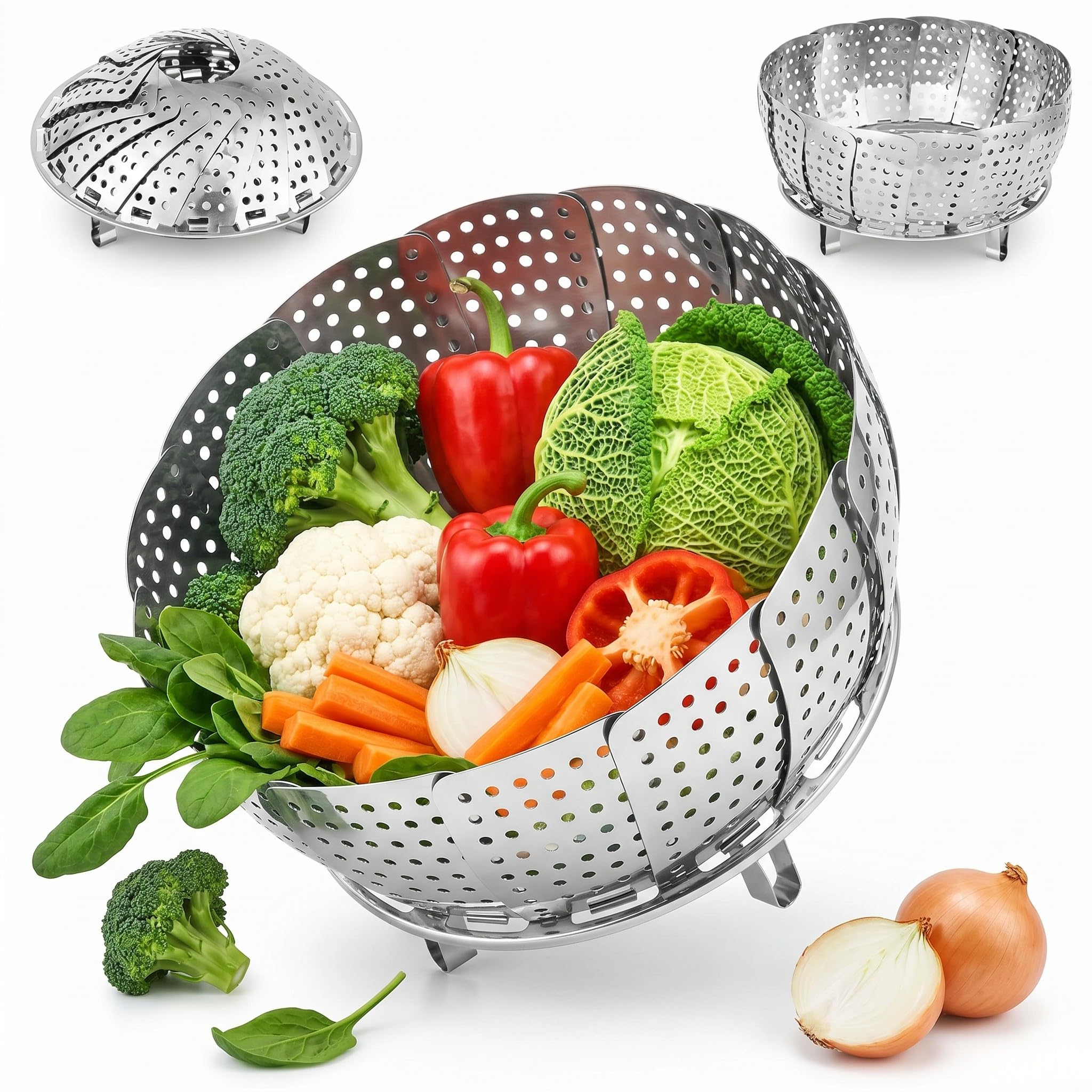 Sok It Vegetable Steamer Basket Stainless Steel, Folding Expandable Veggie Steamer for Cooking, Premium Steam Basket Fits Various Pot Sizes (SM 1, Medium: 22-28oz)-image-48