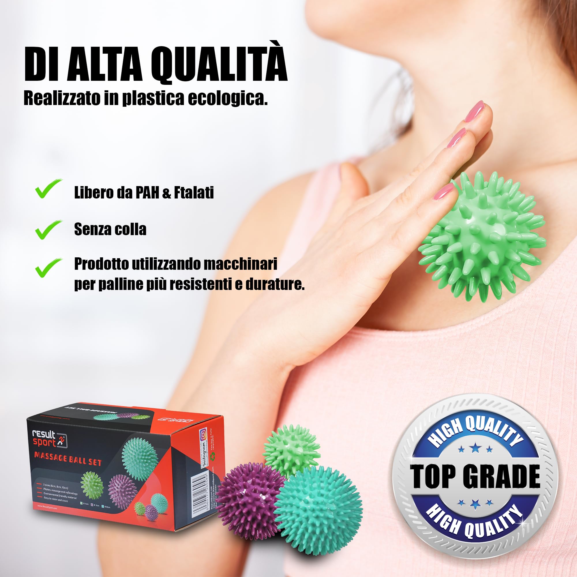 ResultSport - Palla da massaggio Riflessologia da stress - 6cm, 8cm, 10cm - per riflessologia, massaggi dei punti trigger, esercizi contro lo stress e il dolore miofasciale e lacrosse