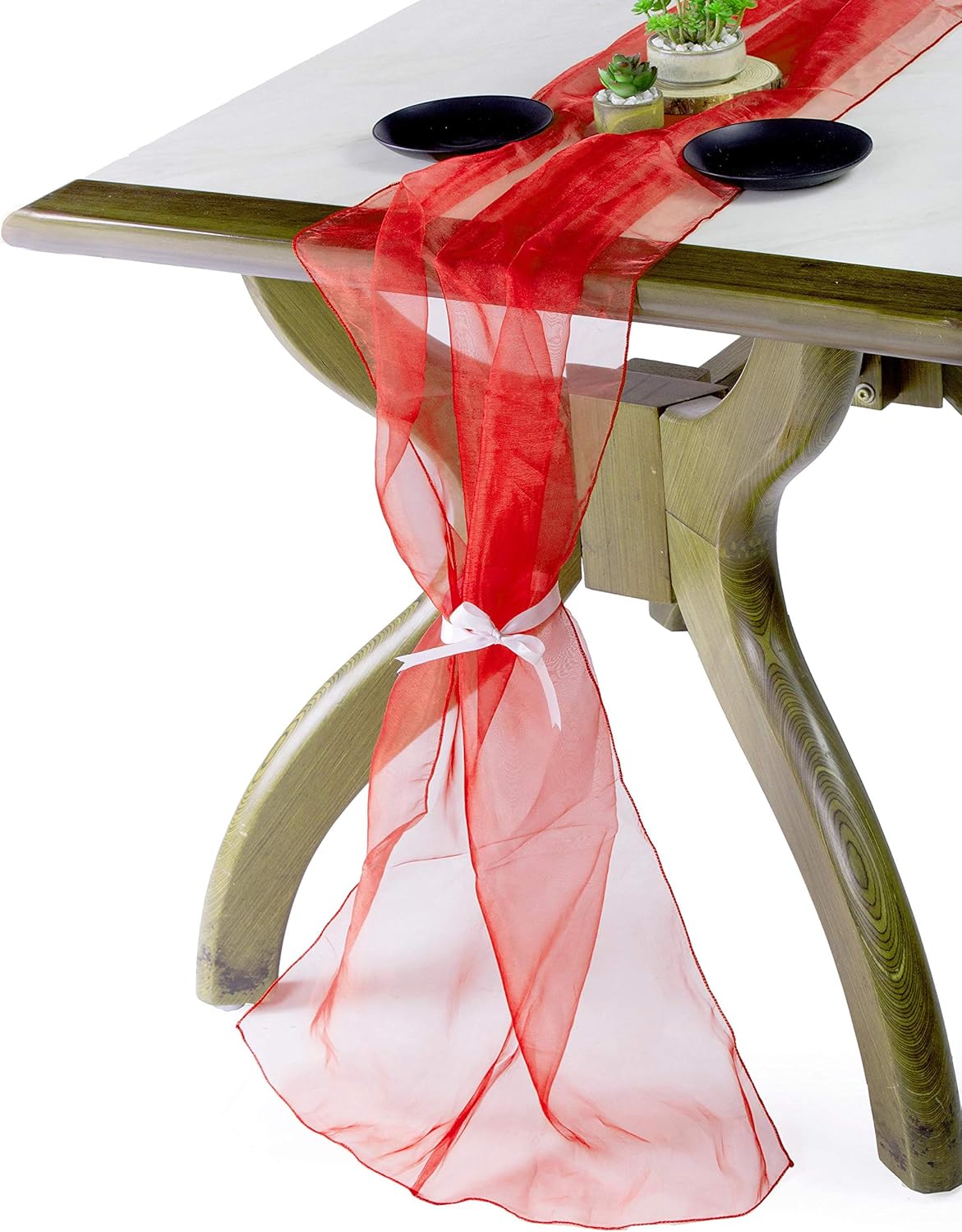 MDS Pack of 5 Wedding 27 x 120 inches Long Sheer Organza Table Runner for Wedding Banquets Decorations Birthday Parties, Engagements, Rustic Boho for 10Ft Table Runners - red
