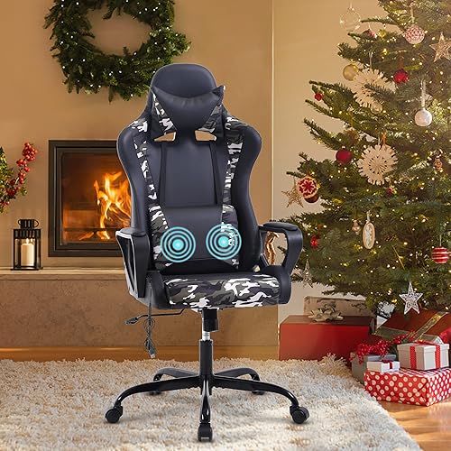 Miniatura 38 de Silla ergonómica para videojuegos, silla de juegos de piel sintética con reposacabezas, silla de carreras para computadora con soporte lumbar, silla