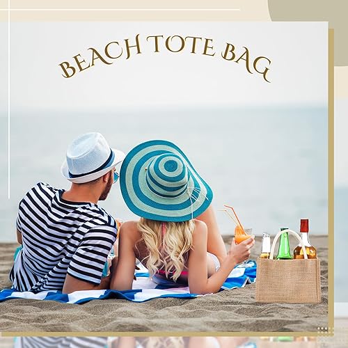 Vista 11 de Cunno 12 Pcs Burlap Tote Bag Mini Jute Reusable Bag with Handles Small Blank Canvas Gift Waterproof for Wedding Beach DIY