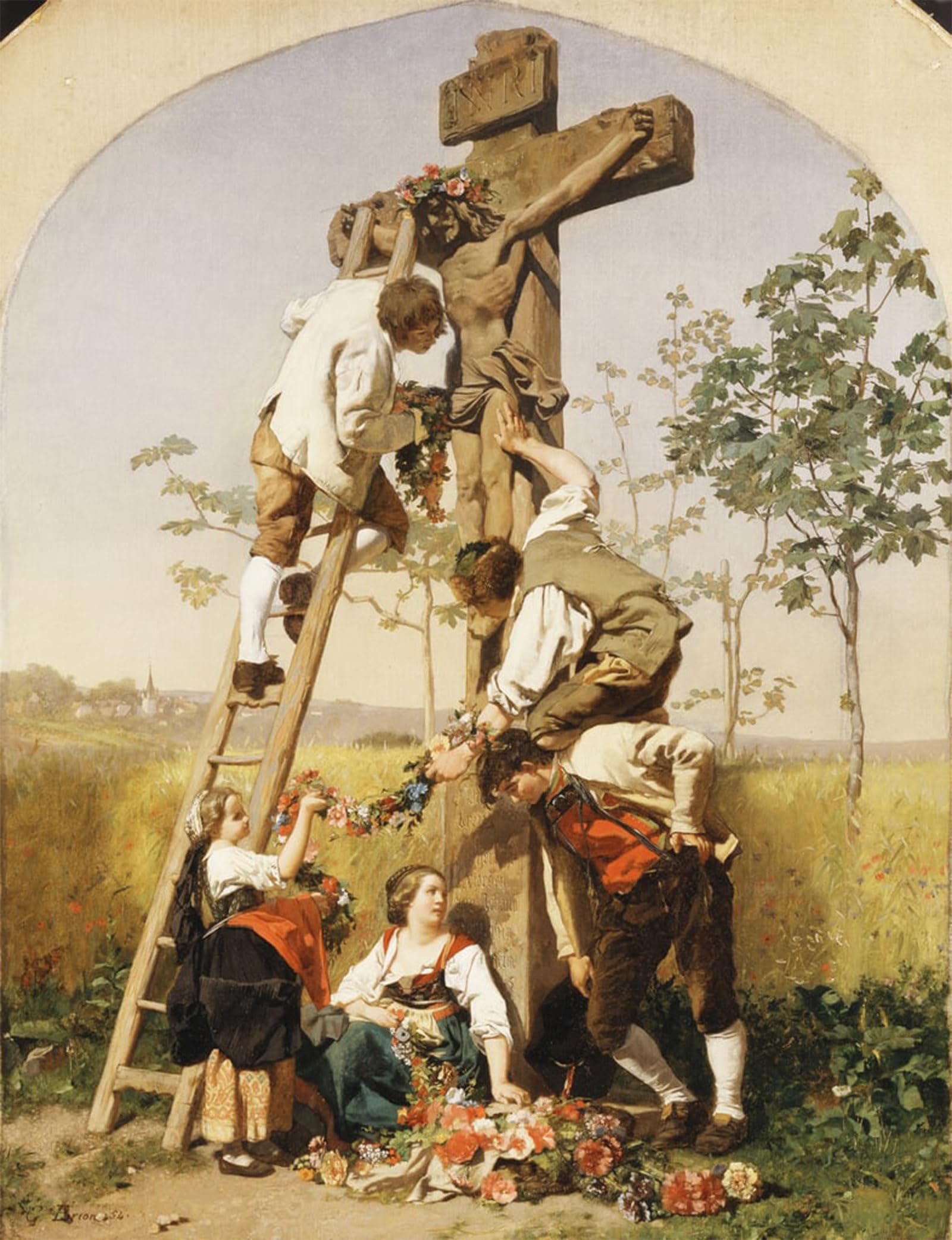 ARTXLXXBN Famous Print Painting Colorful Art Print decorating the Shrine by Gustave Brion Canvas Art Decorations for Home Decor 60x90cm
