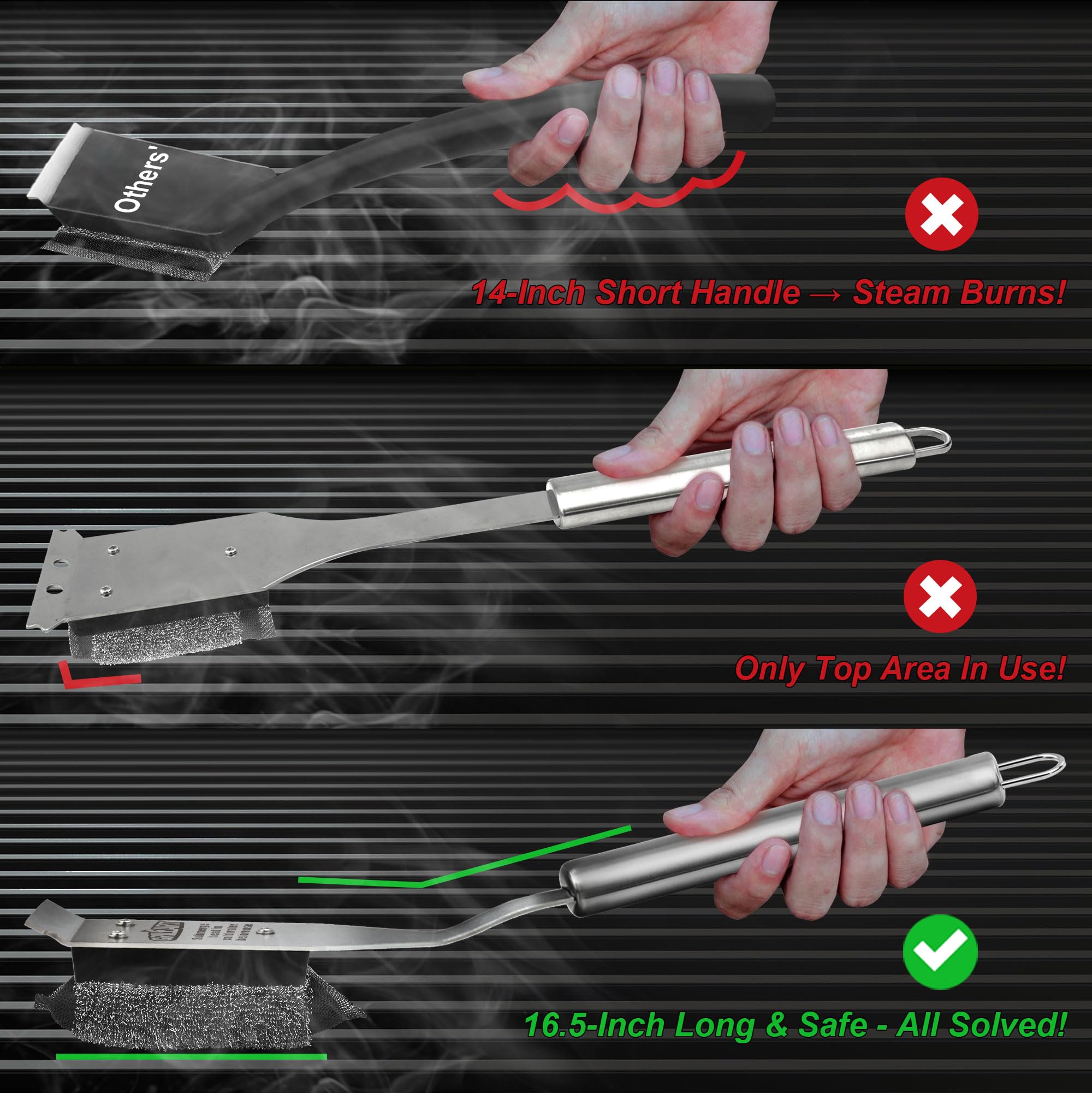 GRILLART SteamWizards - Spazzola per griglia senza setole, sicura per barbecue all'aperto, kit di spazzole per la pulizia della griglia del barbecue con testa sostituibile, accessorio per barbecue,