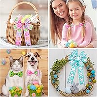 Vista 6 de Whaline Easter Wired Edge Ribbon 30 Yard Easter Egg Bunny Rabbit Carrot Ribbon Pastel Spring Color Craft Ribbon Fabric Decorative Wrapping Ribbon