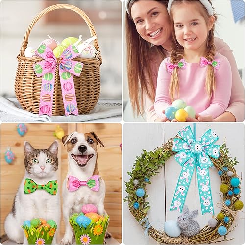 Miniatura 6 de Whaline Cinta de Pascua con borde con alambre de 30 yardas, huevo de Pascua, conejo, zanahoria, color pastel, primavera, cinta de tela, rollo de