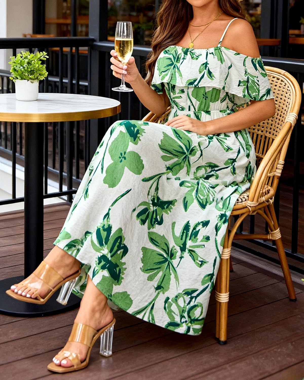 Women's Casual Off The Shoulder Dress Empire Waist Maxi Dresses 2025 Lightweight for Vocation - Image 4