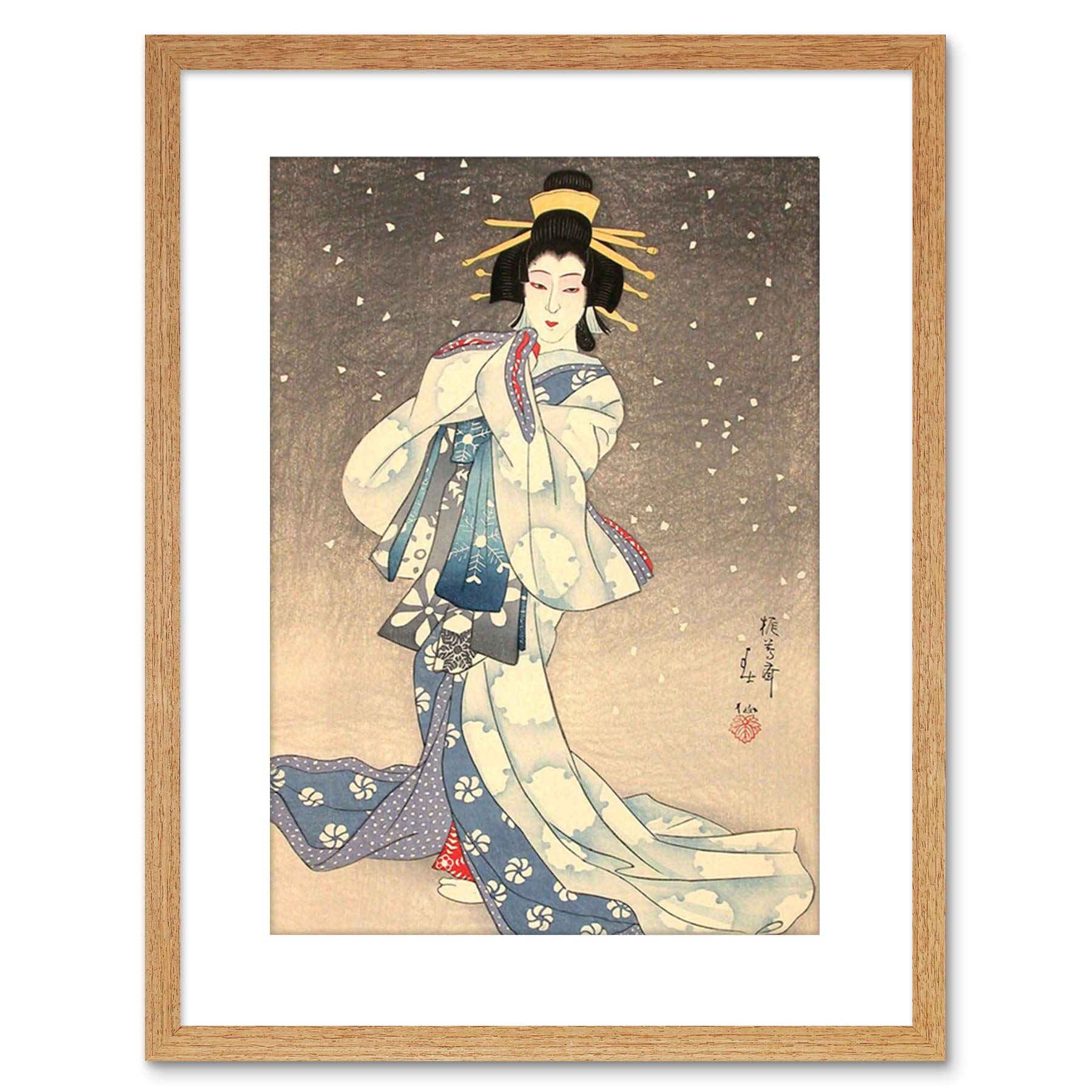 Wee Blue Coo PAINTING GEISHA KABUKI NATORI SHUNSEN THEATRE JAPAN FRAMED PRINT F97X3140