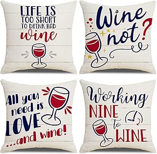 LAXEUYO Cuscini Divano Rosso Vino Bicchiere Cotone Biancheria Decorativo Cuscini per Divano 45x45 cm