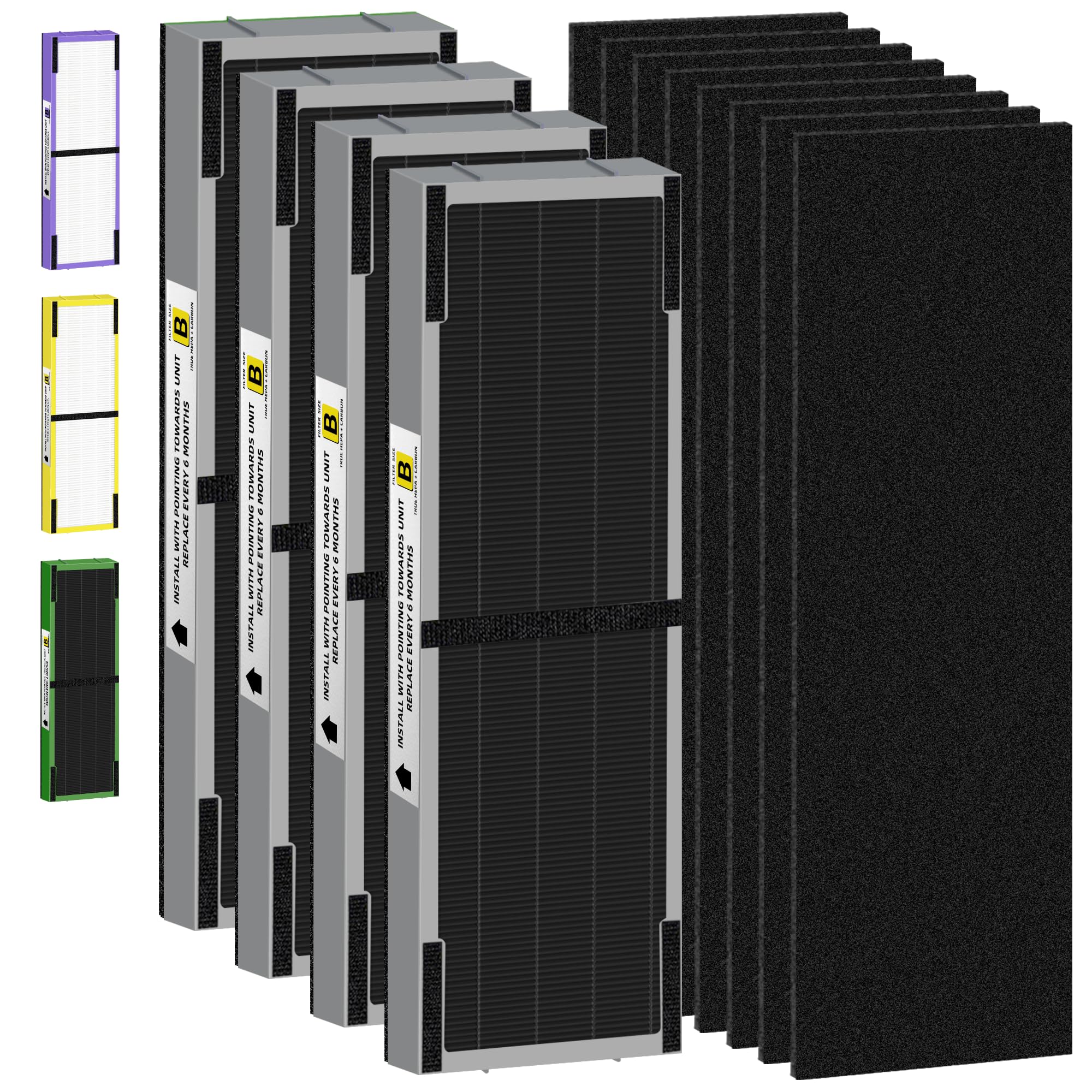 FLT4825SM - Filtro HEPA transparente de humo B de repuesto compatible con purificadores de aire G-Guardian AC4825 AC4300 AC4800 AC4900 AC4850, 4 H13 True HEPA filtros + 8 prefiltros de carbono