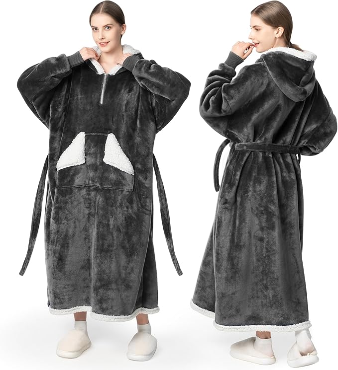 Wearable Blanket Hoodie: Long Sherpa Fleece Hooded Blanket