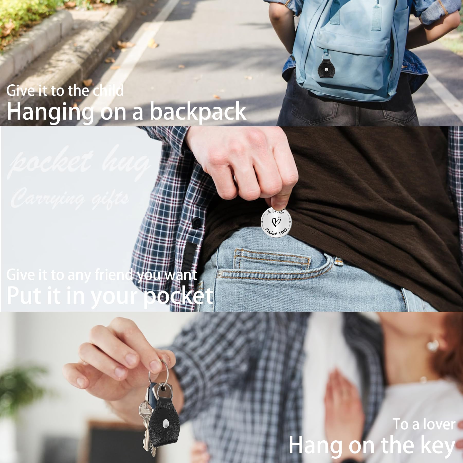 Pocket hug, remember the change you brought, keychain for friends or relatives, inspiring gift