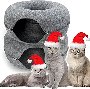 MARUNDA Cat Donut Tunnel, Cat House for Pet Cat Cave Bed, Detachable Round Felt & Washable Interior Cat Cave