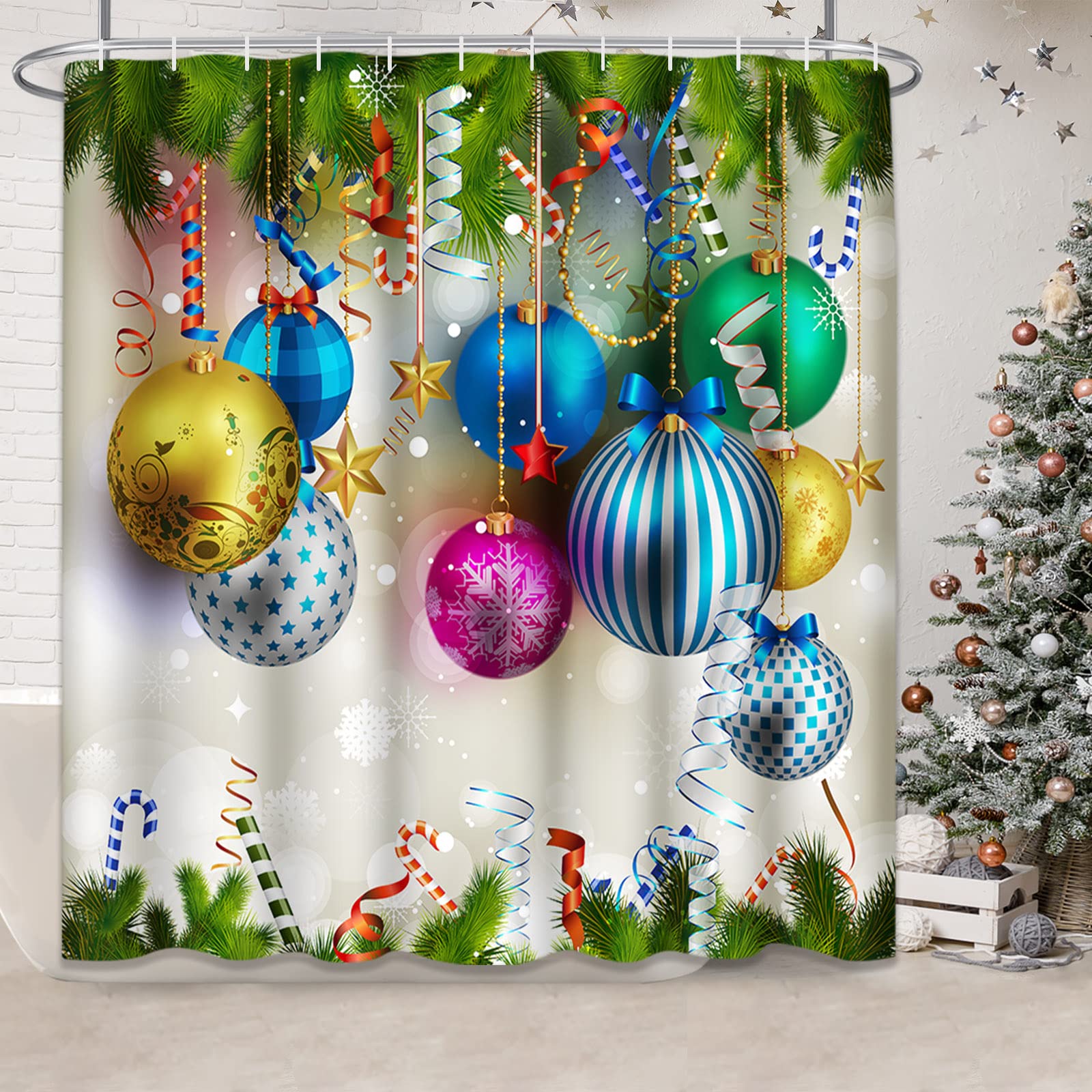 Britimes Christmas Shower Curtain, Christmas Bathroom Sets