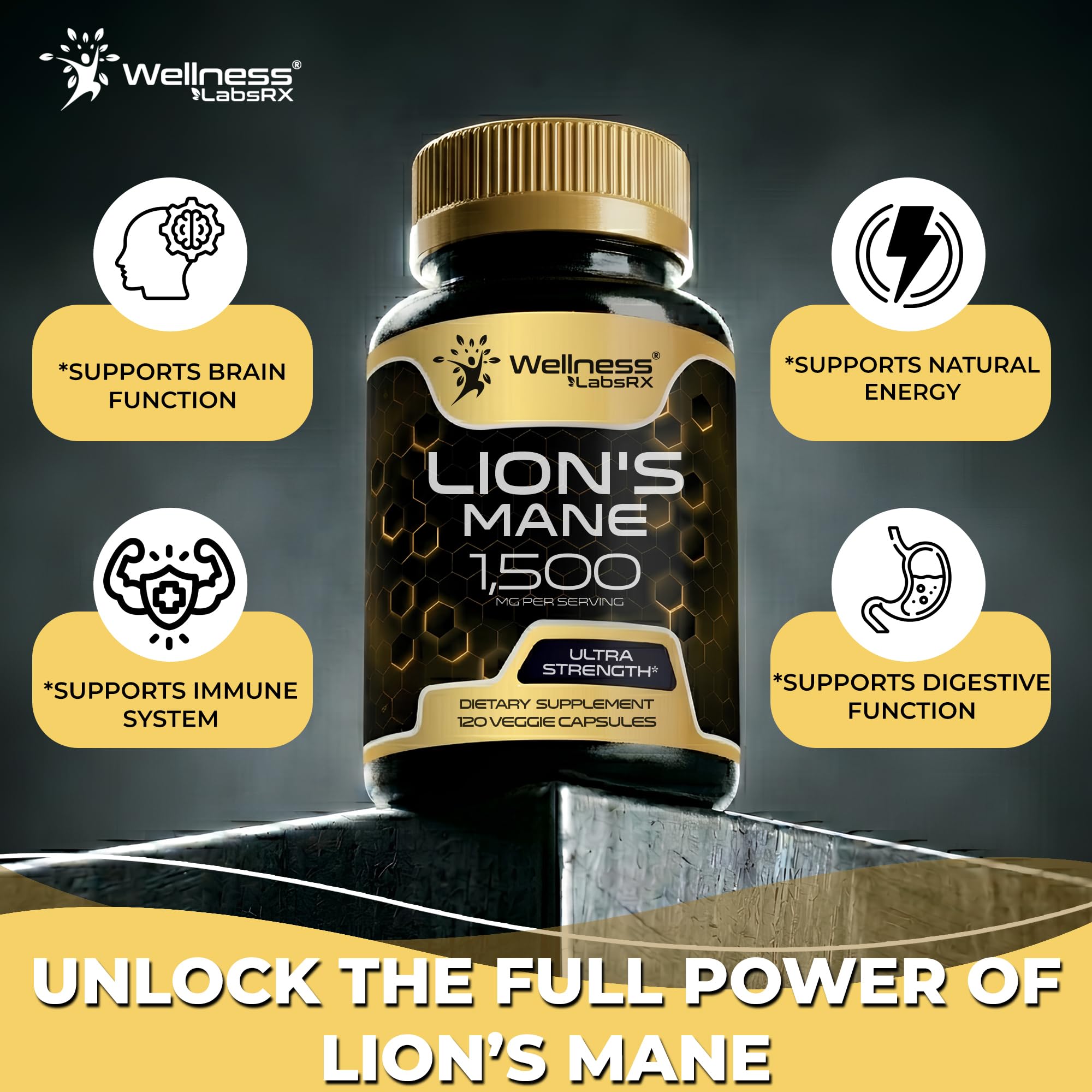 Organic Lions Mane Supplement Capsules, Memory & Focus Mushroom, 120 Count — Amazon image 2