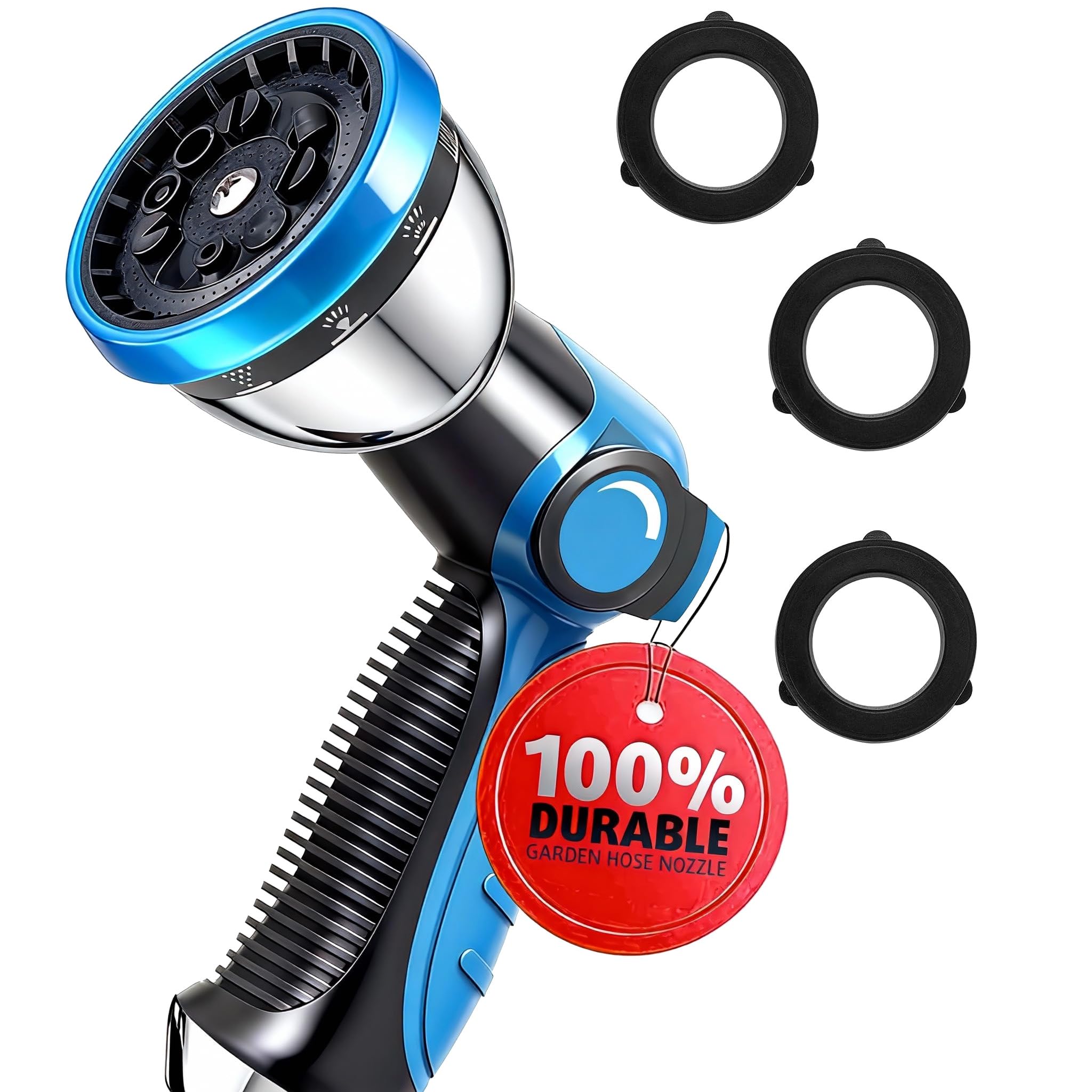 Garden Hose Nozzle, Water Spray Nozzles for Garden Hose, Durable High Pressure Water Hose Sprayer Nozzle with 10 Patterns for Watering Plants, Washing Cars, Cleaning Patio, Showering Pets