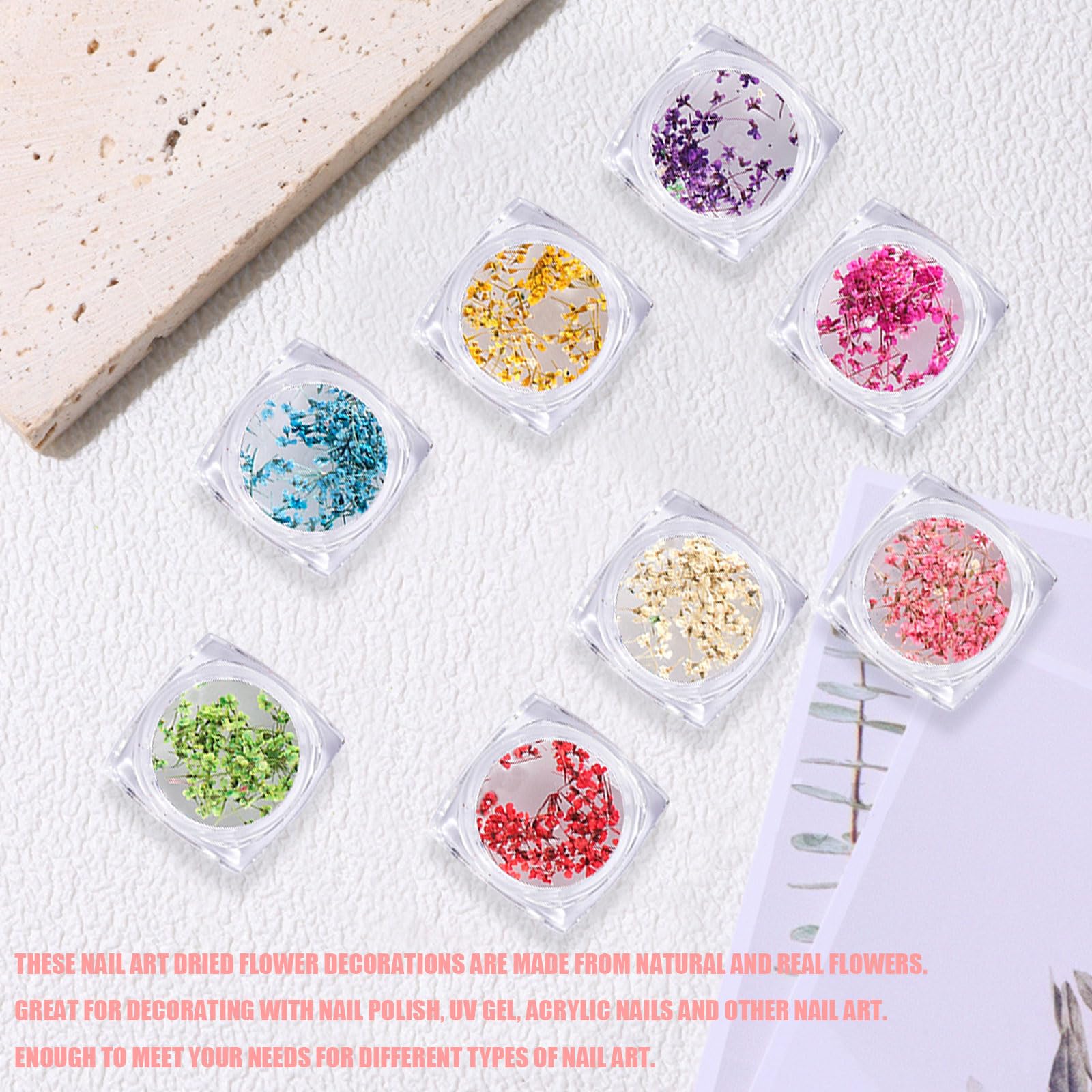 Dry Flowers Nail Art,8 Jars 3D Nail Art Dried Flower,Colorful Natural Real Dried Flower Nails Decals Supplies for Manicure Design Decoration DIY Craft (Colorful 8 Jars) - Image 3