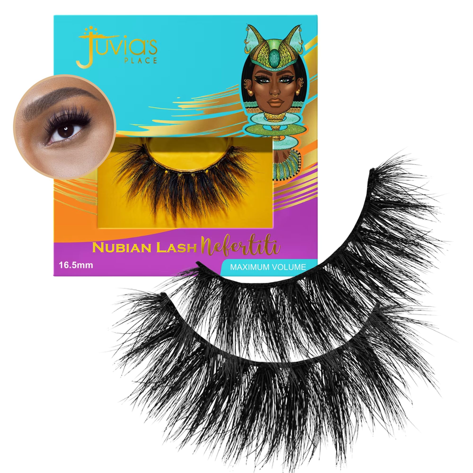 Juvia's Place Nubian Eyelashes Nefertiti - Eyelash Extension for Day or Night Use, Vegan Mink Lashes, Cruelty-Free Fluffy Lashes, Reusable Adhesive,