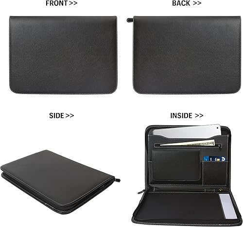 Miniatura 3 de Heronillz Padfolio de piel sintética de 14 pulgadas para hombres y mujeres, portafolio negro para entrevistas de negocios, carpeta profesional junior