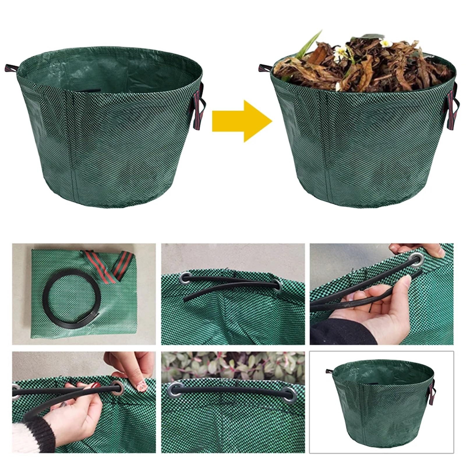 2 Stück 50 l Laubsammelbeutel mit 4 Griffen, Gartenabfallbeutel, wiederverwendbar, faltbar, for Blumen, Hecken, Rasen für Gartenabfälle