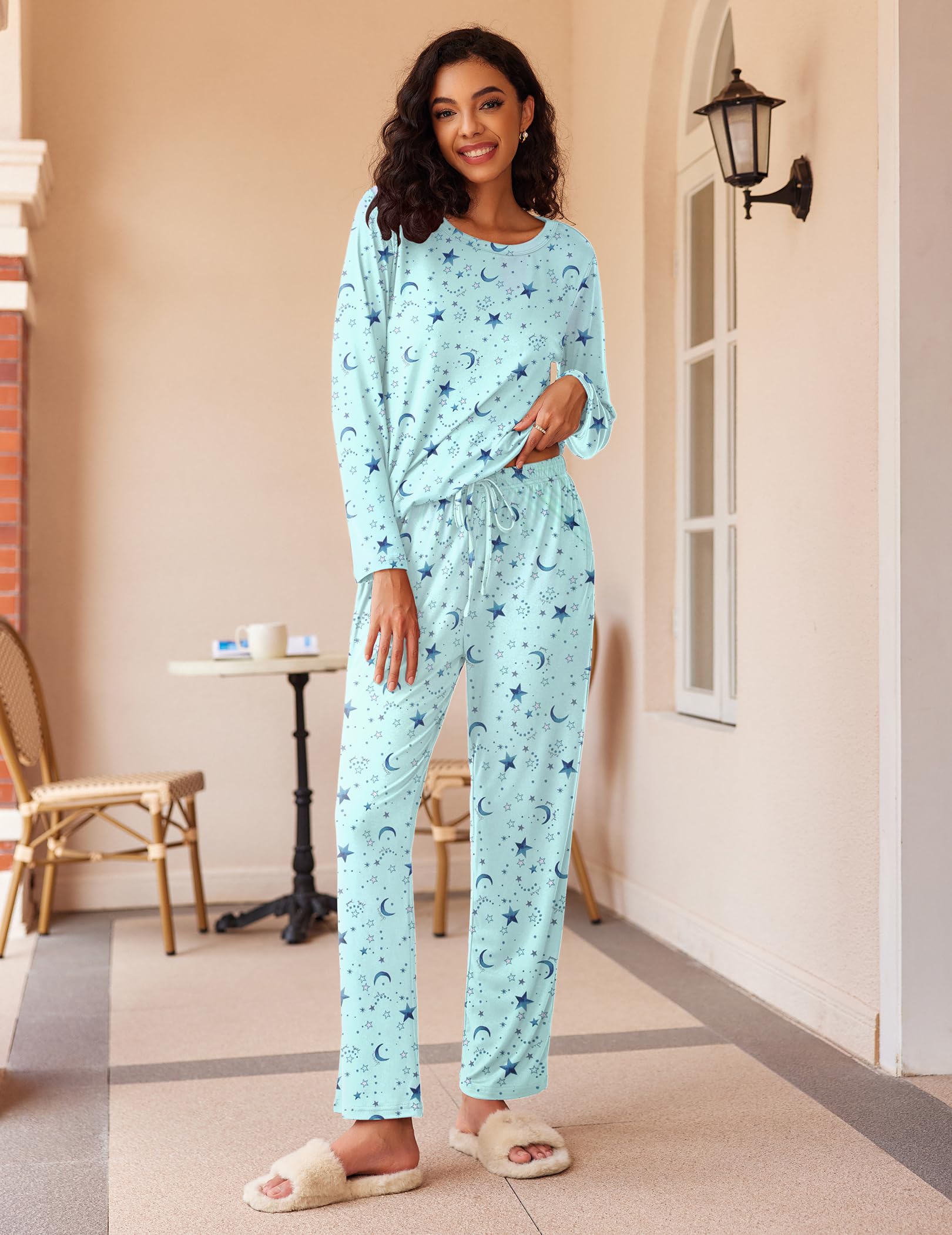 Ekouaer 2 Pack Women's Pajama Set Long Sleeve Top With Jogger Pants Lounge Sets Sleepwear Loungewear with Pockets