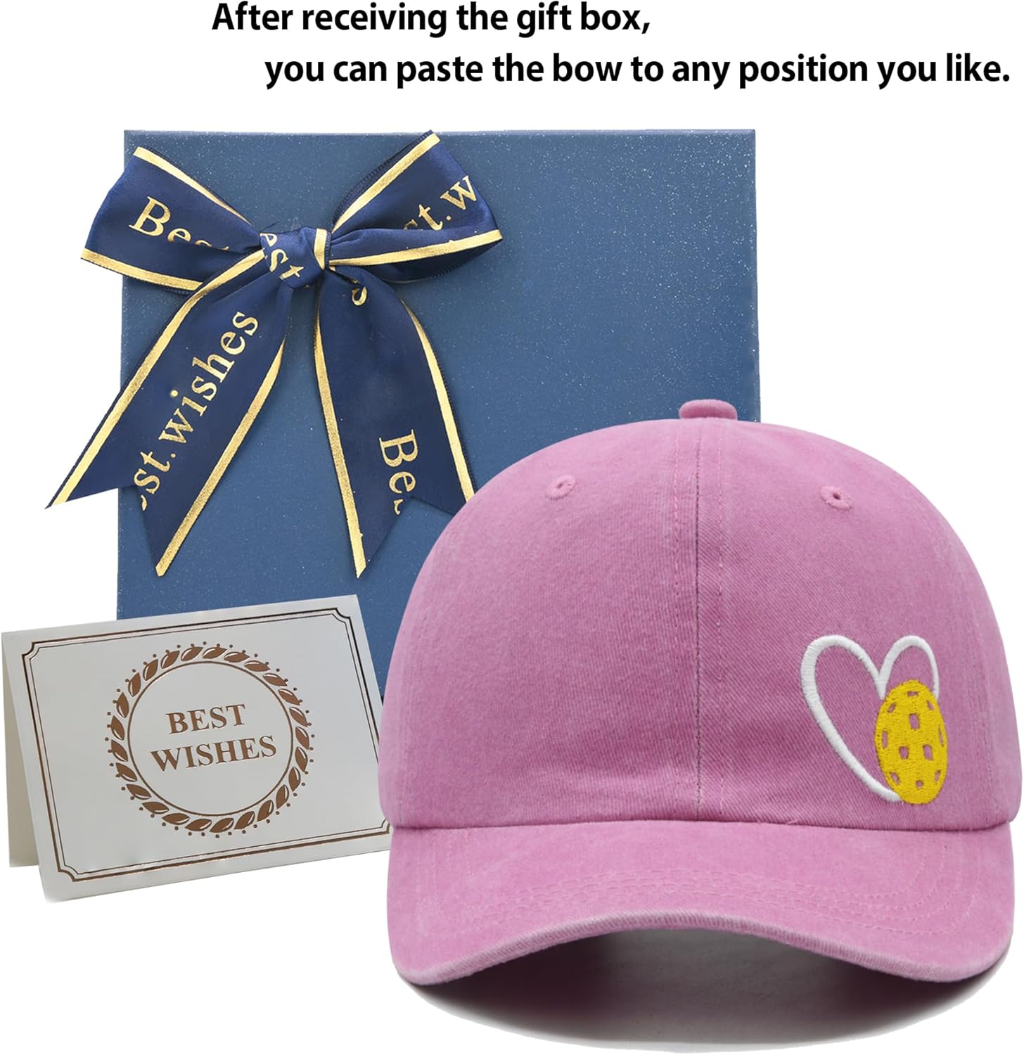 Pickleball Hat with Gift Box, Pickleball Gifts for Women Men, Adjustable Embroidered Heart Baseball Cap - Image 2