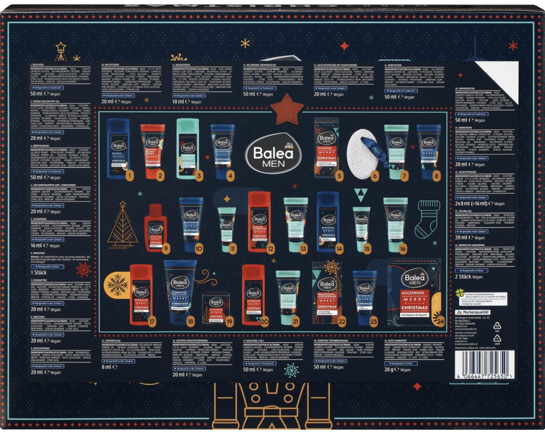 Calendario de Adviento para hombre, 2024, edición clásica, 24 cuidados, cosméticos, calendario de Adviento para hombre, valor 80, para hombre