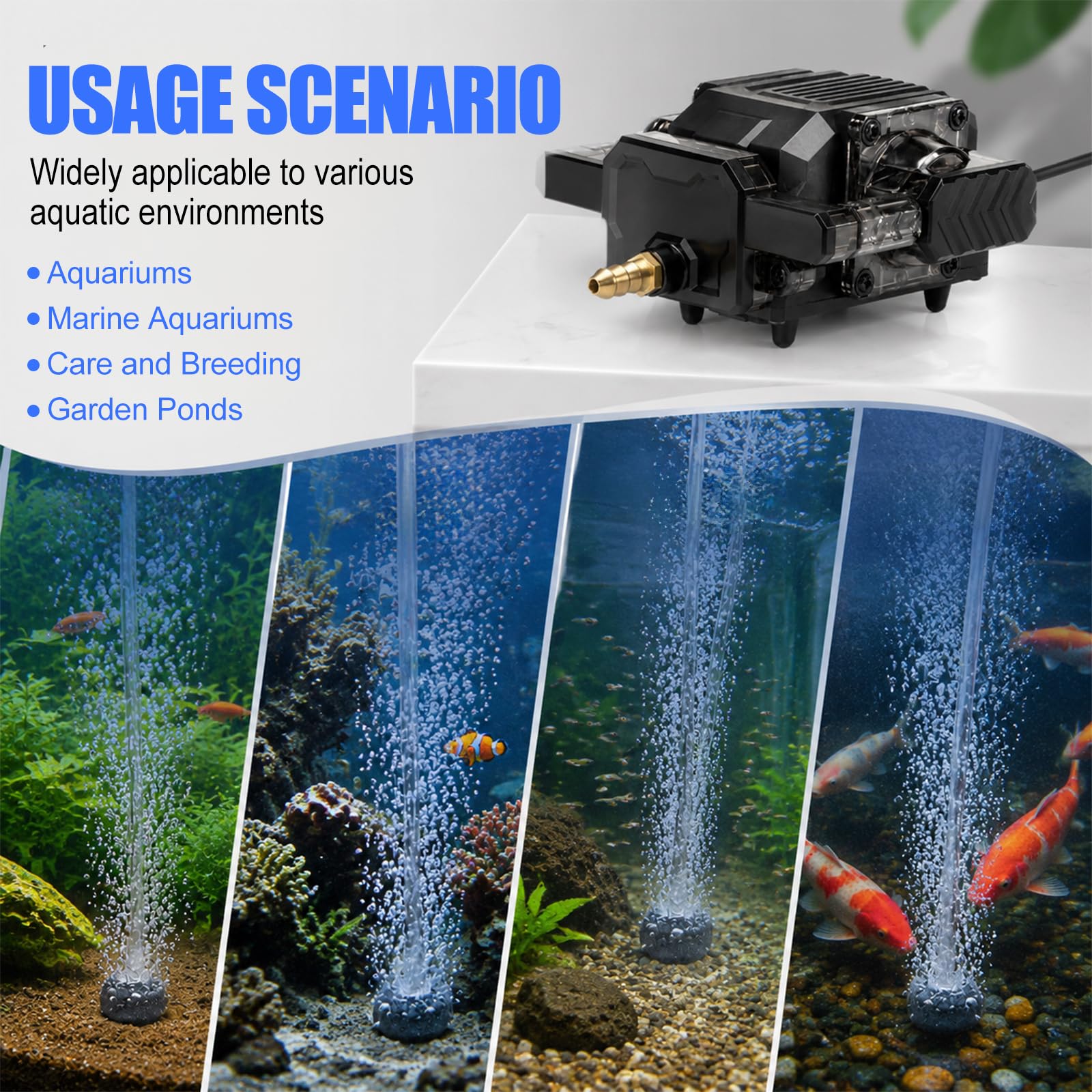 EXLECO Pompe à Air Aquarium Silencieuse 25W, 55L/Min Réglable