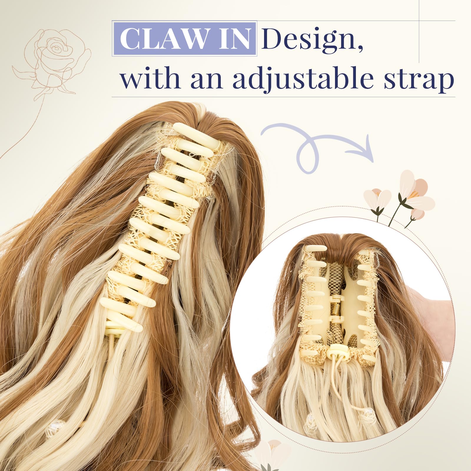 TESS Claw On Ponytail Extension Matte Material 14 Inch/37cm Curly Wavy Clip In Pony tail Synthetic Hairpiece - Image 4