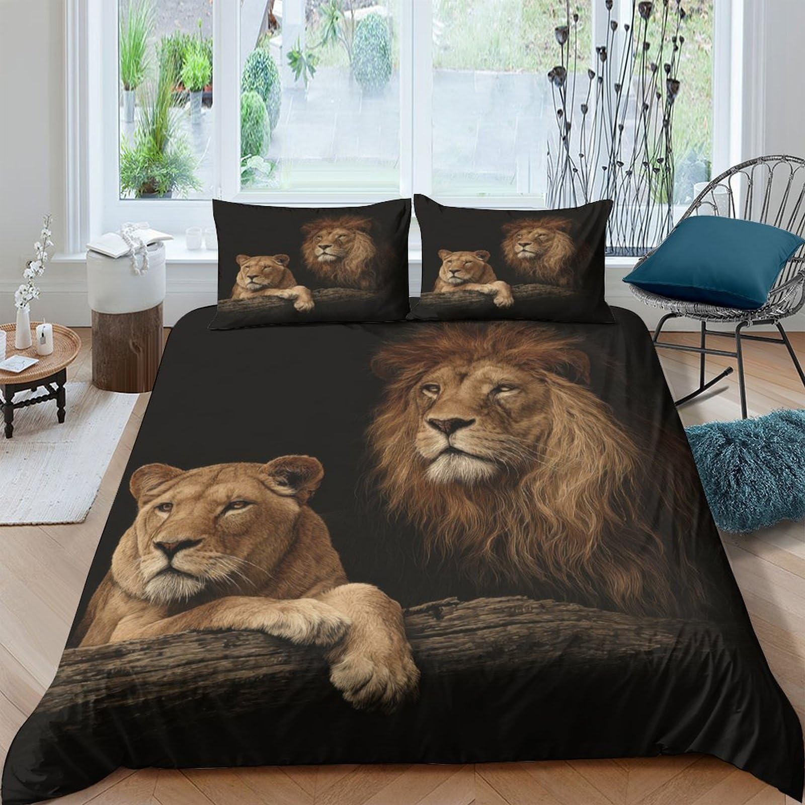 Ctjqhvkz Style-5 3D Printed Lion Couple Fitted Sheet Microfiber Soft Brown Animal Bed Sheet For Bedroom Guest Room Decor Single（135X200cm）