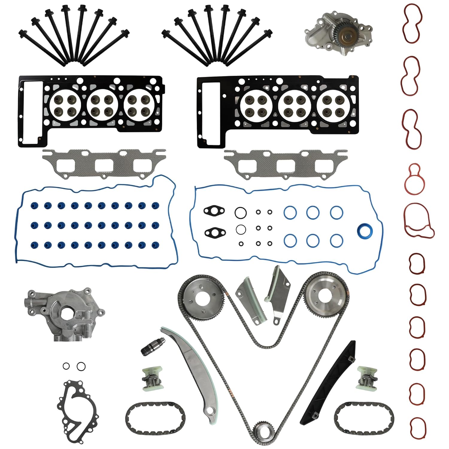 2.7 Engine Kit w/Timing Chain Kit Oil Pump Water Pump Head Gasket Set Bolts Fit for Chrysler 300 Sebring Dodge Avenger Charger 2.7L 2009-2010 HS9514PT-1 90707SX