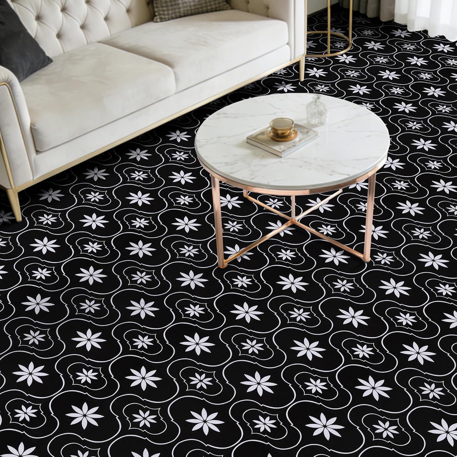 15.7" x 393.7" Peel and Stick Vinyl Flooring Roll, Black Self Adhesive Waterproof Flooring Cover 43 Sq.ft,Easy DIY Installation for Kitchen, Bathroom, Bedroom