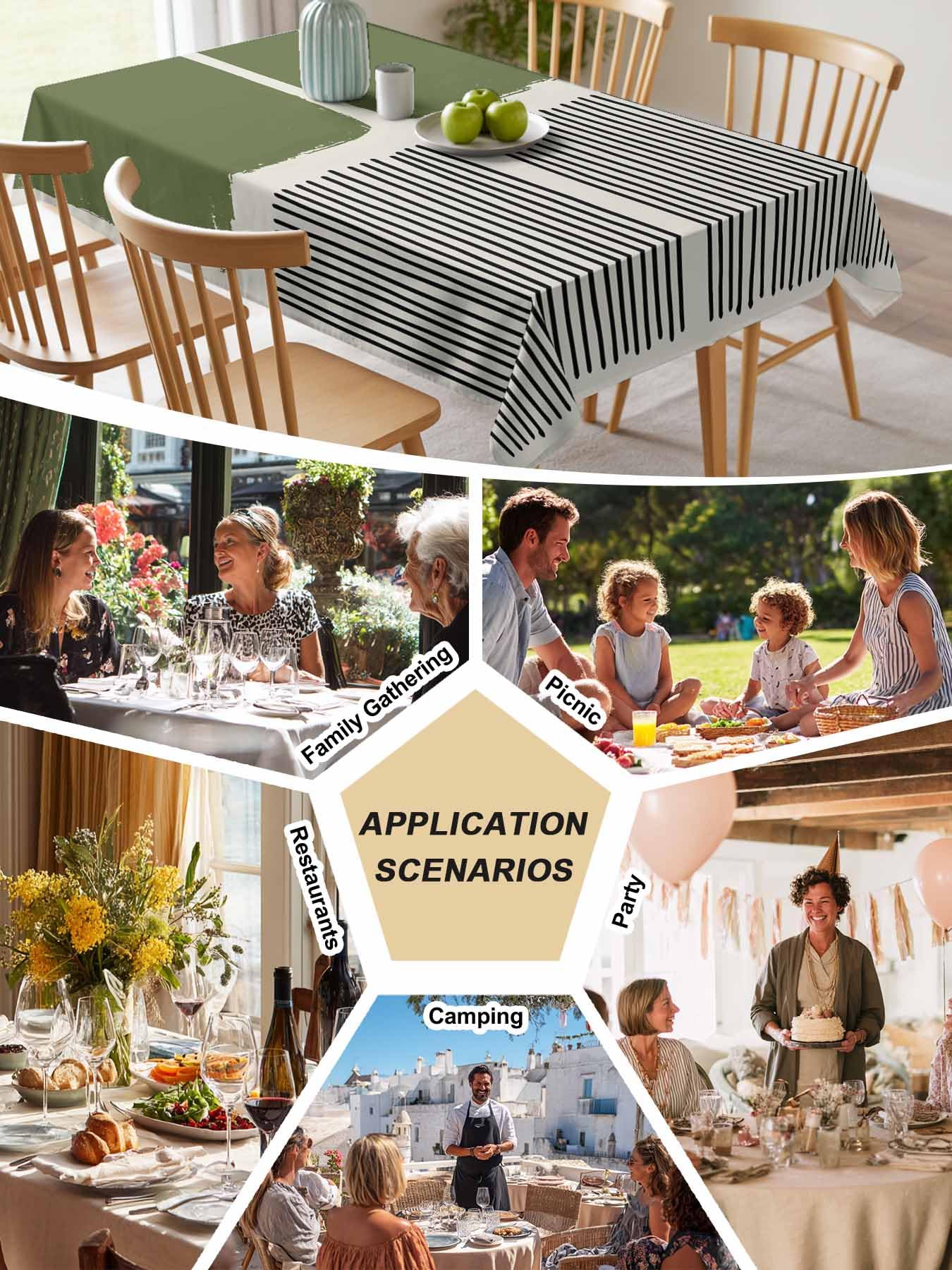 Mantel impermeable verde – Moderno arte abstracto a rayas, lavable, mantel de tela para restaurante y cocina, 137 x 274 cm, rectangular, decoración de mesa de comedor