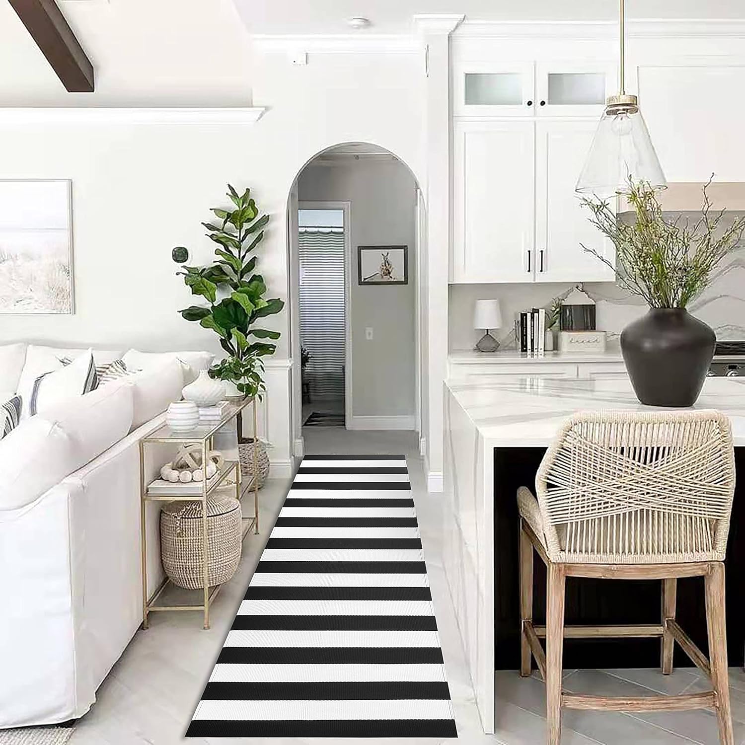 EARTHALL Black and White Striped Rug Runner 2.3'x8', Black Rug Runner Hallway Entry Carpet, Cotton Hand-Woven Washable Outdoor Rug Runner Entryway/Front Porch/Bedroom (27.5''x94.5''): Furniture & Decor