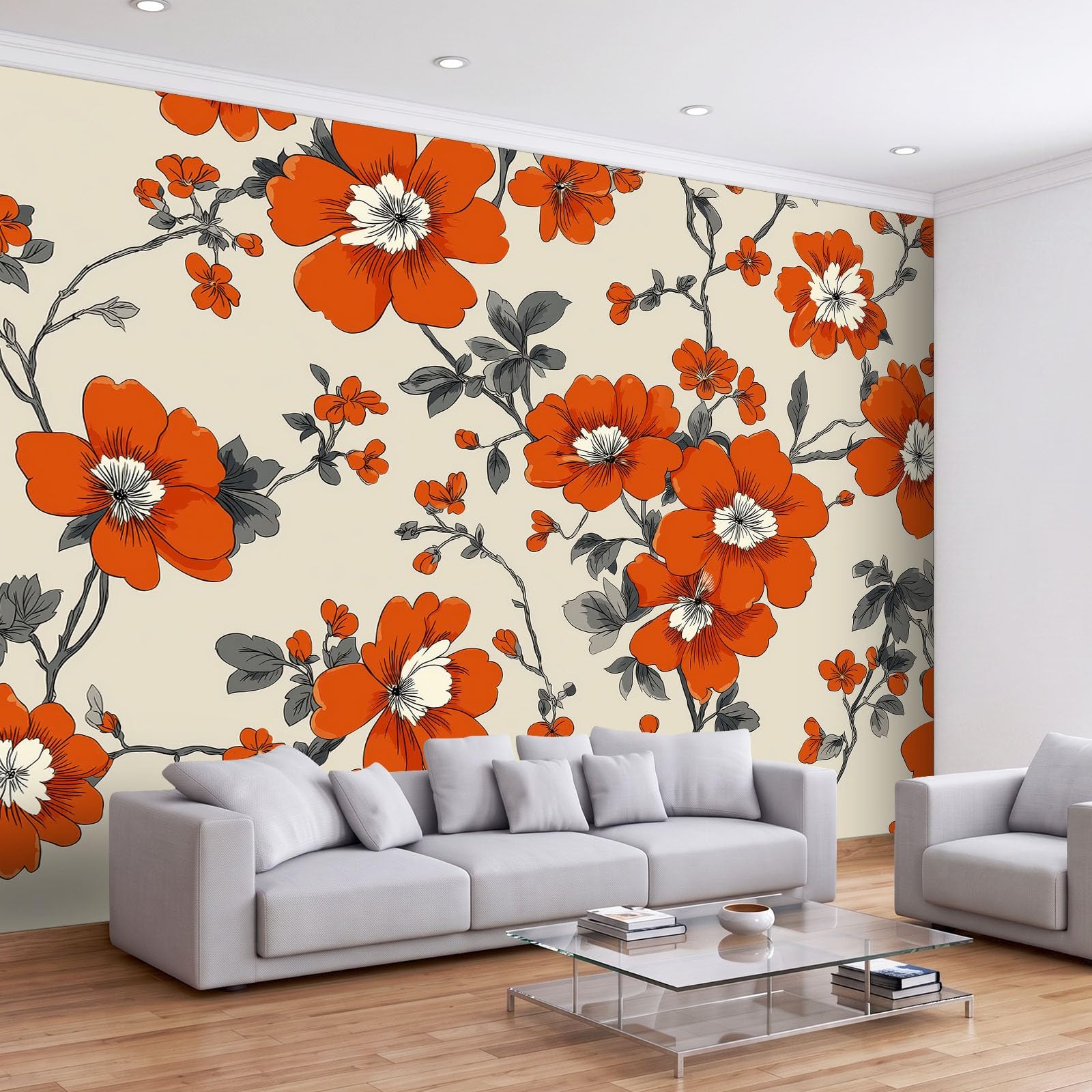 Générique Tradycyjne rośliny i kwiaty panoramiczna tapeta 3D 250 x 175 cm gobelin ścienny tapeta z włókniny do sypialni salonu - plakat obrazy ścienne, beżowy