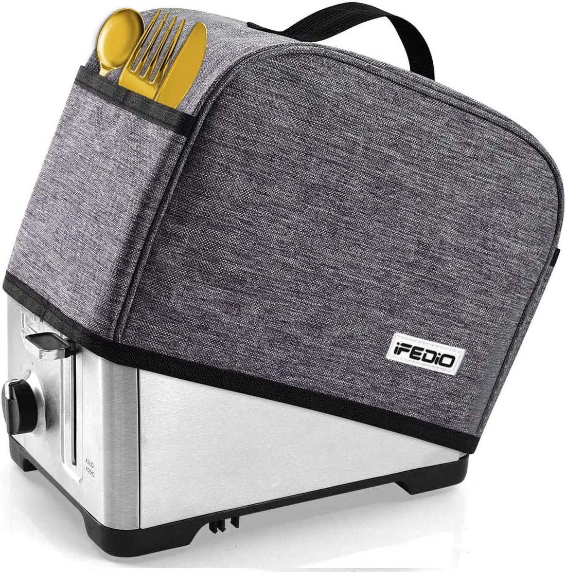iFedio 2 Slice Toaster Cover with Two Pockets for Storing knife,Grey
